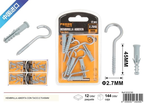 [03230] Hembrilla abierta con taco 2.7x45mm - Accesorios de ferretería
