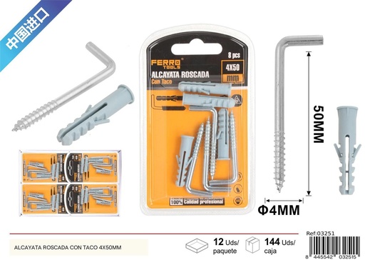 [03251] Alcayata roscada con taco 4x50mm para fijación