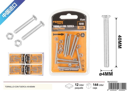 [03322] Tornillo con tuerca 4x40mm - Accesorios de ferretería