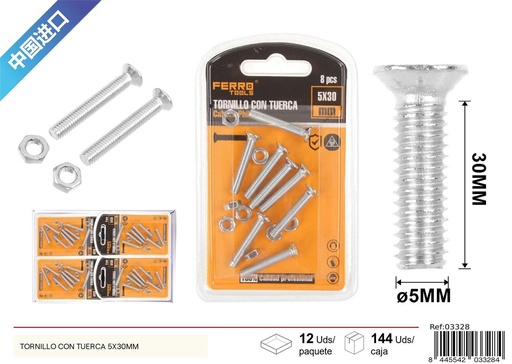 [03328] Tornillo con tuerca 5x30mm - Accesorios de ferretería