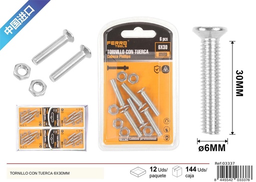 [03337] Tornillo con tuerca 6x30mm - Accesorios de ferretería