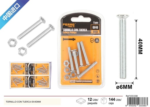 [03338] Tornillo con tuerca 6x40mm - Accesorios de ferretería