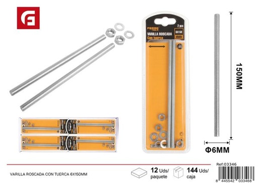 [03346] Varilla roscada con tuerca 6x150mm para fijación