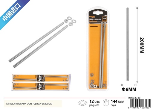 [03348] Vara roscada con tuerca de 6x200mm - Accesorios de ferretería