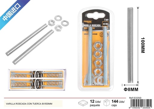 [03350] Varilla roscada con tuerca 8x100mm para bricolaje