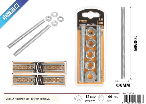 [03356] Vara roscada con tuerca de 10x100mm - Accesorios de ferretería