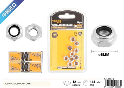 [03368] Tuerca autoblocante 6mm - Accesorios de ferretería