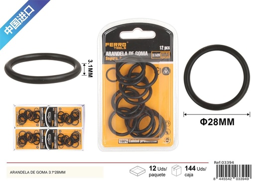 [03394] Arandela de goma negra 3.1*28mm - Accesorios de ferretería