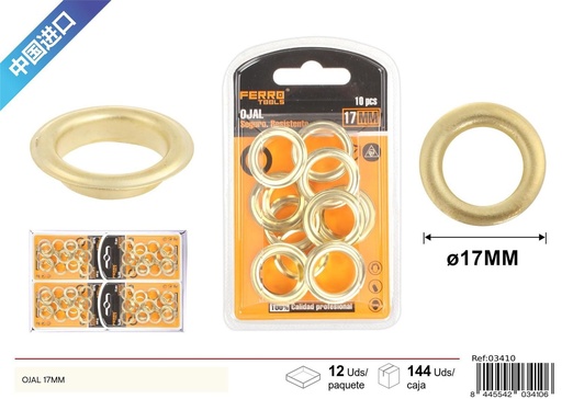 [03410] Ojales de metal dorado con cojín 17mm - Ferretería y herramientas