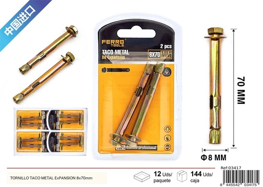 [03417] TORNILLO TACO METAL EXPANSIÓN 8x70 mm - Accesorios de ferretería
