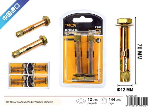 [03421] Tornillo taco de expansión 12x70mm - Accesorios de ferretería