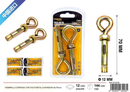 [03428] Hembrilla cerrada con taco metálico expansión 12x70mm - Accesorios de ferretería