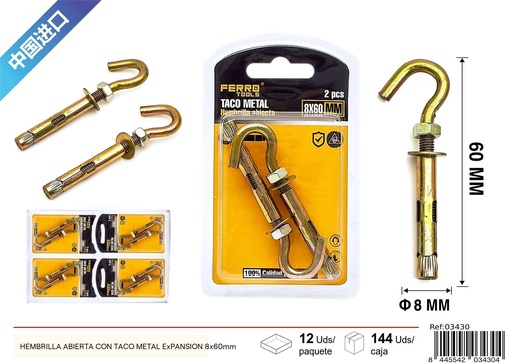 [03430] Hechizo de ganchillo de metal de expansión 8x60 mm - Ferretería