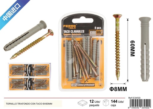 [03450] Tornillo tirafondo con taco 6X60MM, accesorios de ferretería