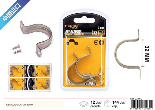 [03460] Abrazadera fija blanca con doble oreja 32 mm - Herrajería y accesorios