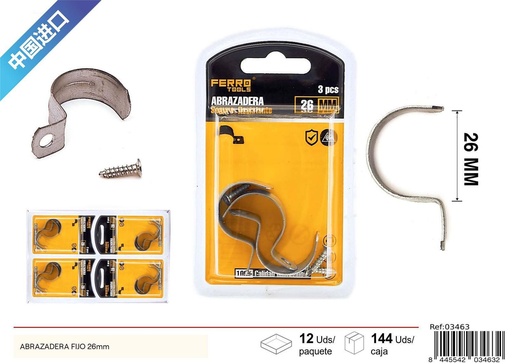 [03463] Abrazadera fija blanca con una sola oreja 26 mm - Herrajería y accesorios