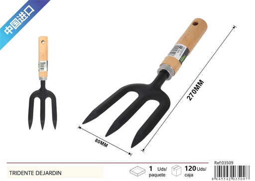 [203509] Tridente de jardín con mango de madera negro para horticultura