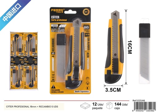 [03546] Cutter profesional 18 mm + recambio 5 uds - Herramientas de ferretería