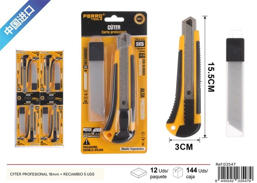 [03547] Cúter profesional 18mm + recambio 5 uds - Herramientas de ferretería y corte