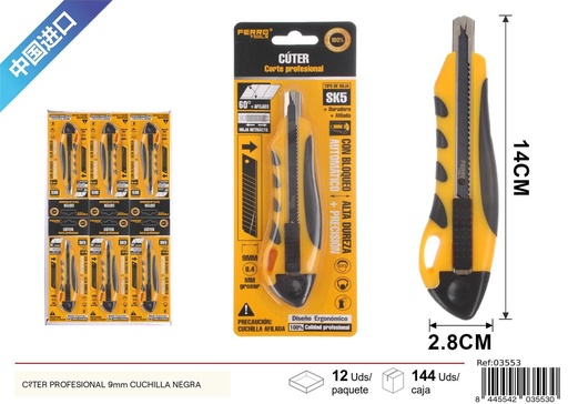 [03553] Cúter Profesional 9mm Cuchilla Negra - Herramientas de Ferretería