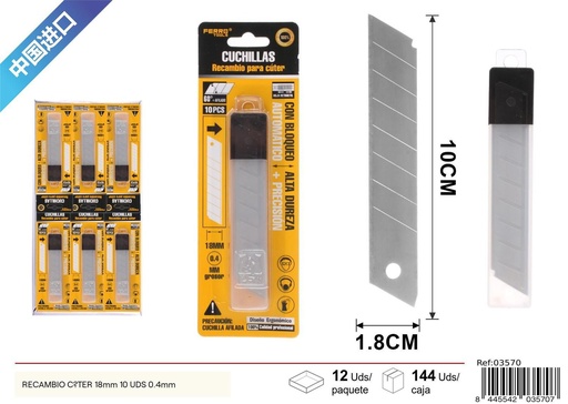 [03570] Recambio de cúter 18mm 10 uds 0.4mm para herramientas de corte