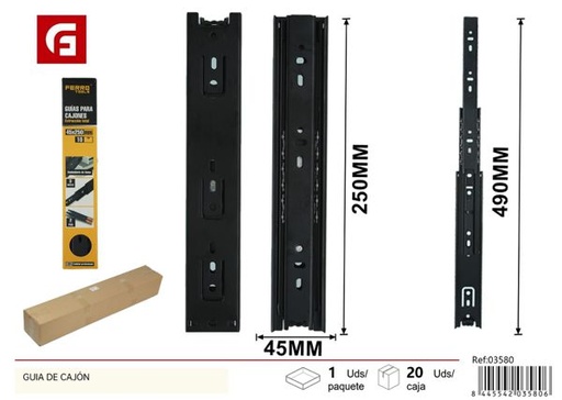 [03580] Guía de cajón 45x250mm - Herrajes y accesorios para muebles