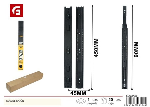 [03584] Guía de cajón 45x450mm resistente