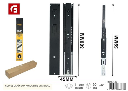 [03589] Guía de cajón con autocierre silencioso 45x300mm para muebles