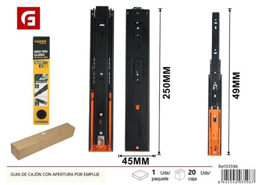 [03596] Guía de cajón con apertura por empuje 45x250mm ferretería