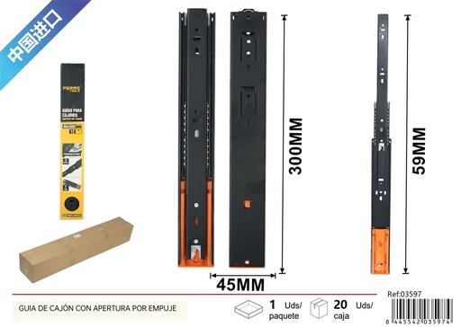 [03597] Guía de cajón con apertura por empuje 45x300mm