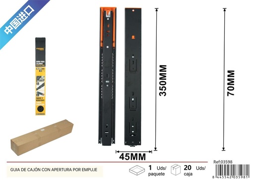 [03598] Guía de cajón con apertura por empuje 45x350mm