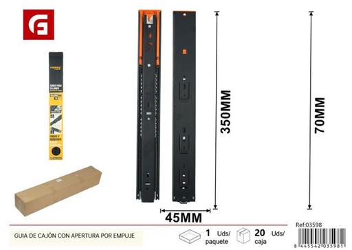 [03598] Guía de cajón con apertura por empuje 45x350mm