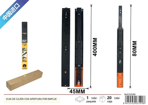 [03599] Guía de cajón 45x400mm apertura por empuje herrajes