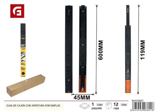 [03601] Guía de cajón con apertura por empuje 45x500mm para muebles