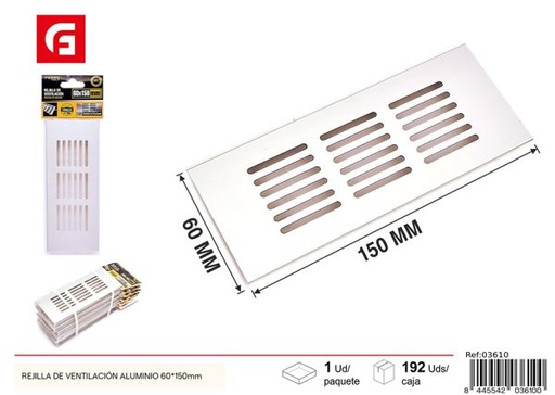 [03610] Rejilla de ventilación de aluminio 60x150mm para baño y cocina