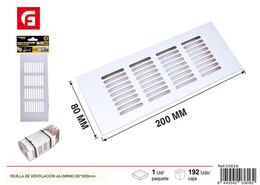 [03616] Rejilla de ventilación de aluminio 80x200mm para aires acondicionados