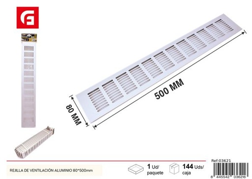 [03621] Rejilla de ventilación de aluminio 80x500mm para baños y cocinas