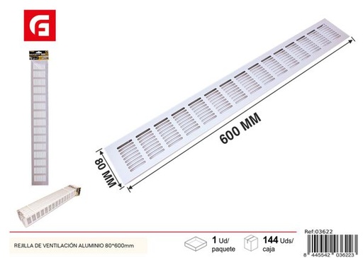 [03622] Rejilla de ventilación de aluminio 80x600mm 1.2mm plateada