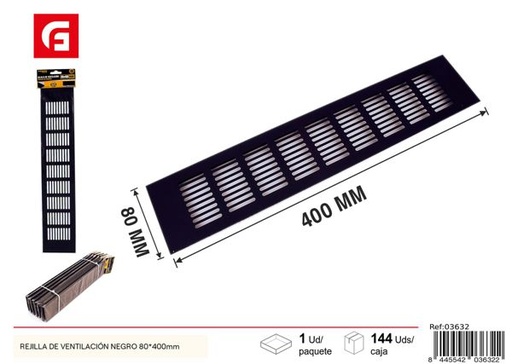 [03632] Rejilla de ventilación negra 80x400mm para ventilación eficiente