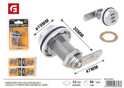 [03643] Cerradura numérica para cajón, buzón y taquilla 19x30mm grosor 23mm plata