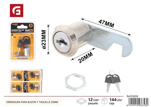 [03658] Cerradura para buzón y taquilla con llave 20mm