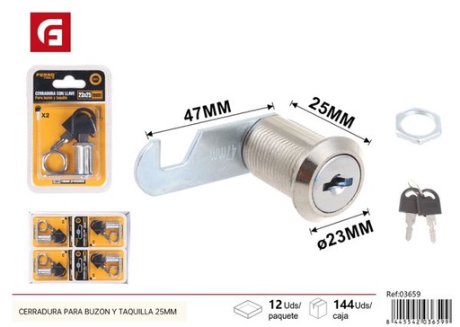 [03659] Cerradura para buzón y taquilla 25mm con llave