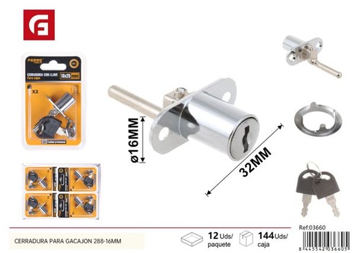 [03660] Cerradura para cajón con llave 288-16mm