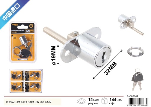 [03661] Cerradura para cajón con llave 288-19 mm - Accesorios de ferretería