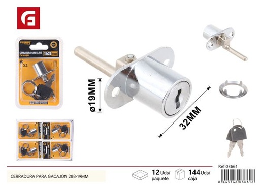 [03661] Cerradura para cajón con llave 288-19mm zinc