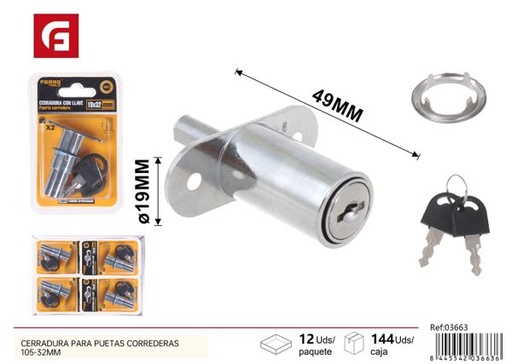 [03663] Cerradura para puertas corredizas c/llave 105-32mm