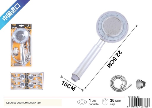 [03733] Set de ducha 1.5 m (3 funciones) con manguera de acero inoxidable desmontable