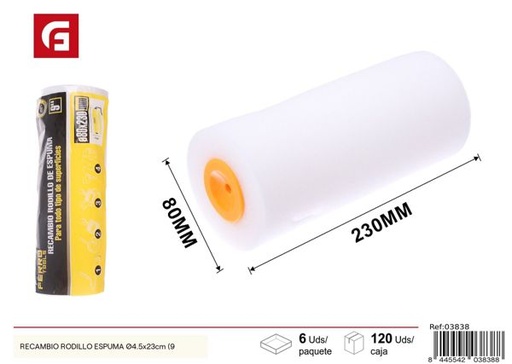 [03838] Recambio de rodillo de espuma 9'' Ø4.5x23cm para pintura