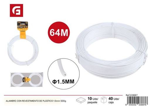 [03887] Alambre con revestimiento de plástico 1.5mm 500g para jardinería y bricolaje