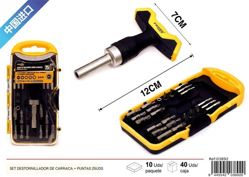 [03892] Set de destornilladores de carraca + puntas 25 uds - Herramientas de ferretería